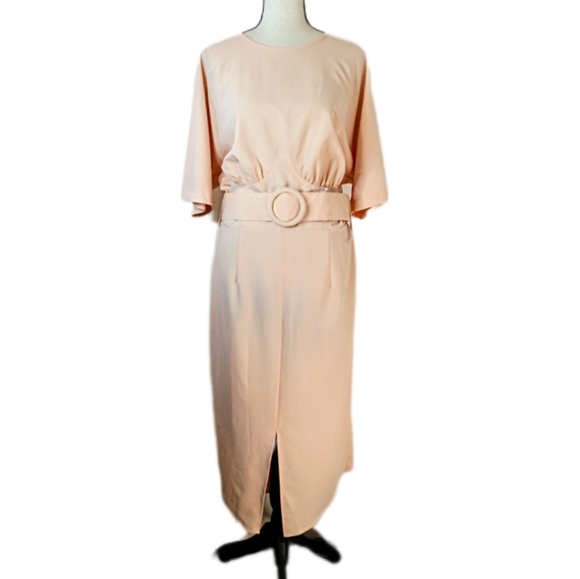 NWT Asos Peach Belted Long Maxi Retro 40s Style Yoke Waist Dress Size 12 Tall - Picture 2 of 14